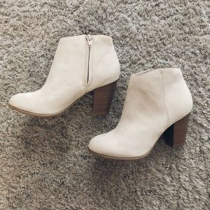 Cream Beige Mauve Low Heel Ankle Boots